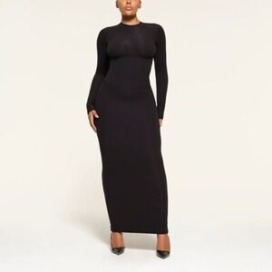 SKIMS Fits Everybody Long Sleeve Corset Maxi Dress Onyx Size Small